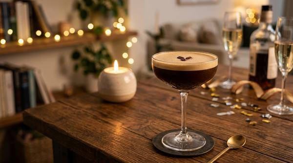 Espresso Martini mit cremiger Schaumschicht als Silvester-Cocktail