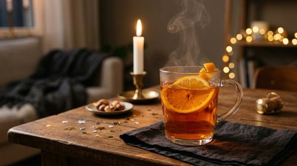 Warmer Hot Aperol mit Orange in einem hitzebeständigen Glas
