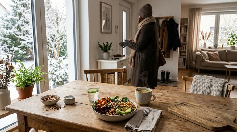Gesunder Winteralltag mit ausgewogener Ernährung, Bewegung und kleinen Erholungsmomenten