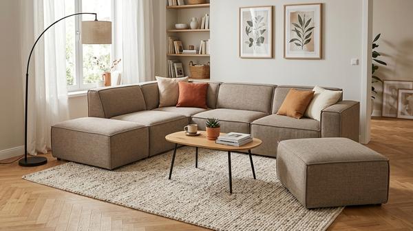 Modernes Wohnzimmer mit flexiblem Modulsofa und offen kombinierter Sitzlandschaft