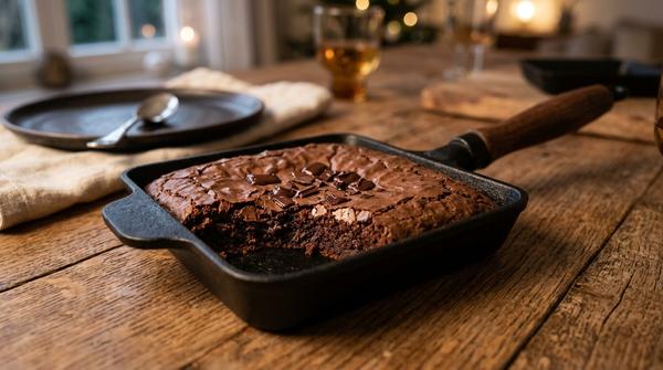 Durchgebackener Schoko-Brownie im Raclette-Pfännchen