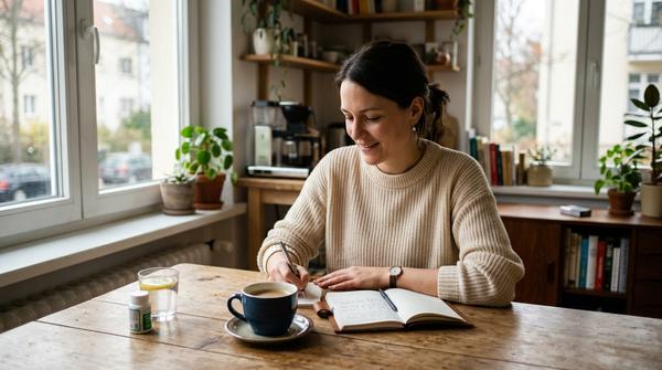 Person ersetzt die Zigarette zum Kaffee durch eine neue rauchfreie Morgenroutine