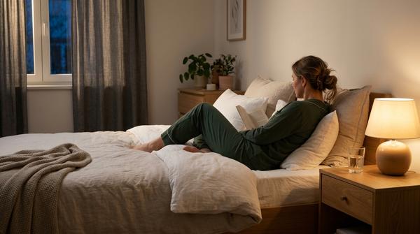 Ruhiges modernes Schlafzimmer als Symbol für erholsamen Schlaf und Regeneration