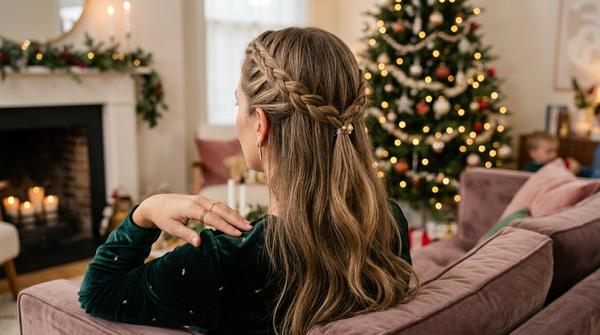 Geflochtener Half-Up Look für mittellange und lange Haare an Silvester