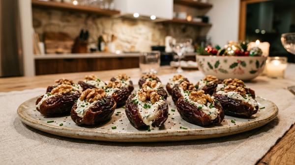 Gefüllte Datteln mit Frischkäse und Walnuss als Silvester-Fingerfood