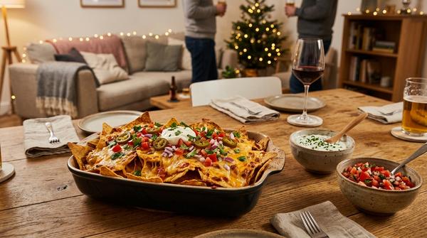 Ofen-Nachos mit geschmolzenem Käse und 2 Dips für Silvester